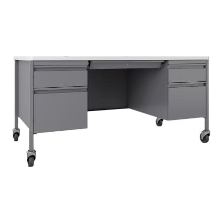 Lorell Lorell Fortress Steel Mobile Teachers Desk - 60" x 30" - White/Platinum LLR66946